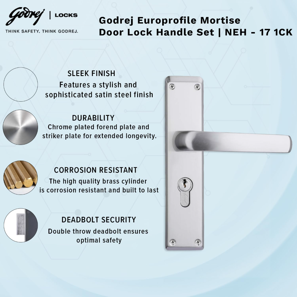 Godrej Mortise Lock|Handle Lock Set for Main & Internal Door of Home & Offices|NEH 21|Black Antique Finish|8 inch Lockbody|60 mm Cylinder Key from outside knob from inside & 3 Keys|5 Years Warranty